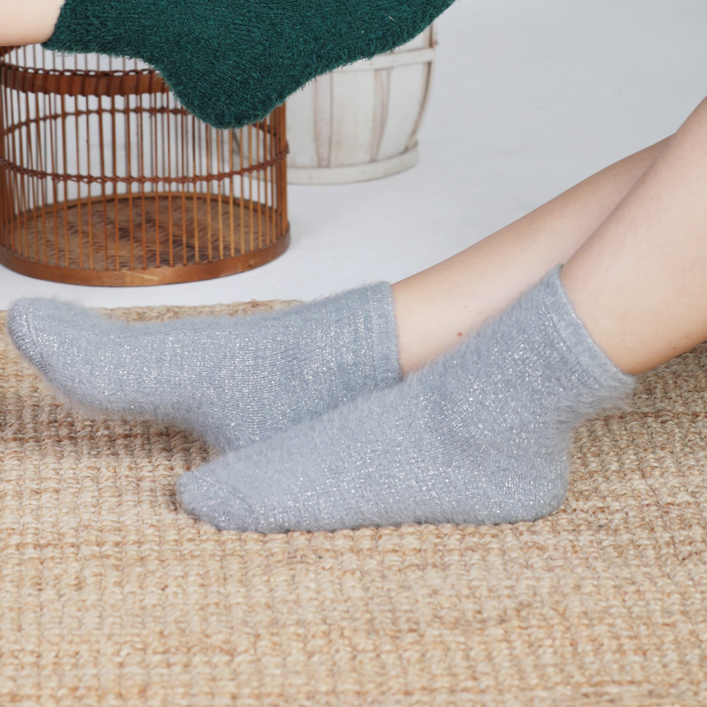 Simli Gri Uyku Çorap